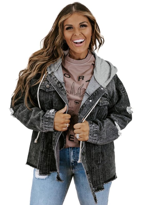High
  quality black denim
  Drawstring hood for a modern touch
  Frayed details for a cool and edgy look
  Suitable for both men and women
  Versatile piece for any occasion
Material: 75% Cotton 12.7% Polyester 12.3% Viscose