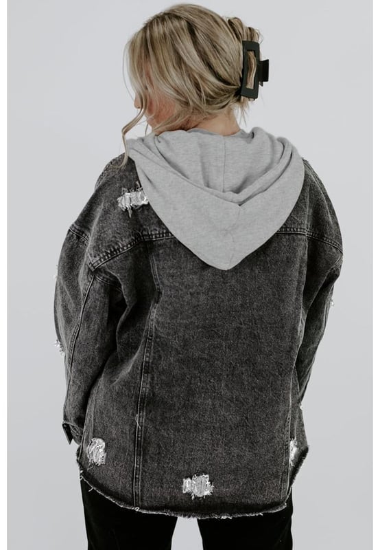 High
  quality black denim
  Drawstring hood for a modern touch
  Frayed details for a cool and edgy look
  Suitable for both men and women
  Versatile piece for any occasion
Material: 75% Cotton 12.7% Polyester 12.3% Viscose