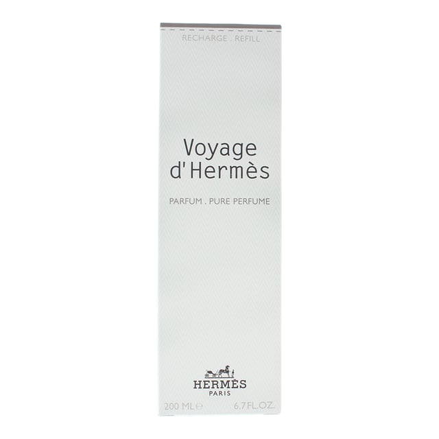 Hermes Voyage D'hermes Refill Parfum 200ml Voyage d'Hermes, launched in 2010, is a Woody Floral Musk fragrance for both men and women by Hermes. Perfect for Spring and Summer, this fragrance is worn during the day. Created by Jean-Claude Ellena, this fragrance contains top notes of Cardamom, Amalfi Lemon, Spices and Juniper Berries. The middle notes of this fragrance are Tea, Green Notes and Floral Notes with base notes of Woodsy Notes, Musk and Cedar.