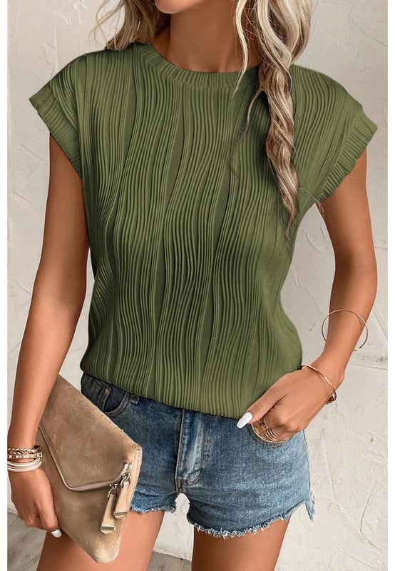 Top de manga corta con textura ondulada en verde selva  
Top de manga corta con textura ondulada  
Diseño de color sólido para un aspecto simple pero delicado  
Fabricado con tejido de alta calidad para un ajuste cómodo y favorecedor  
Consulta nuestra tabla de tallas para un ajuste perfecto  
Tops para mujeres perfectos para el uso diario  
Género: Unisex  
Material: 90% Poliéster 10% Elastano