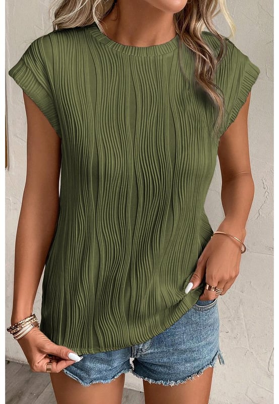 Top de manga corta con textura ondulada en verde selva  
Top de manga corta con textura ondulada  
Diseño de color sólido para un aspecto simple pero delicado  
Fabricado con tejido de alta calidad para un ajuste cómodo y favorecedor  
Consulta nuestra tabla de tallas para un ajuste perfecto  
Tops para mujeres perfectos para el uso diario  
Género: Unisex  
Material: 90% Poliéster 10% Elastano