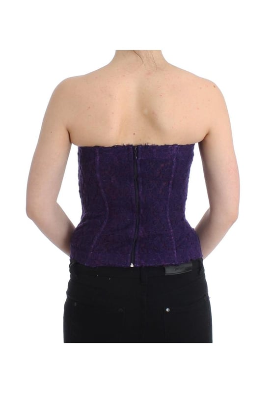 100% Authentic Ermanno Scervino Lingerie
  Purple lace bustier
  Material: 40% Silk 31% Wool 25% Acrylic 4% Elastane
  Zip closure on the backside
  Lined with strays for added comfort
  Subtle logo details