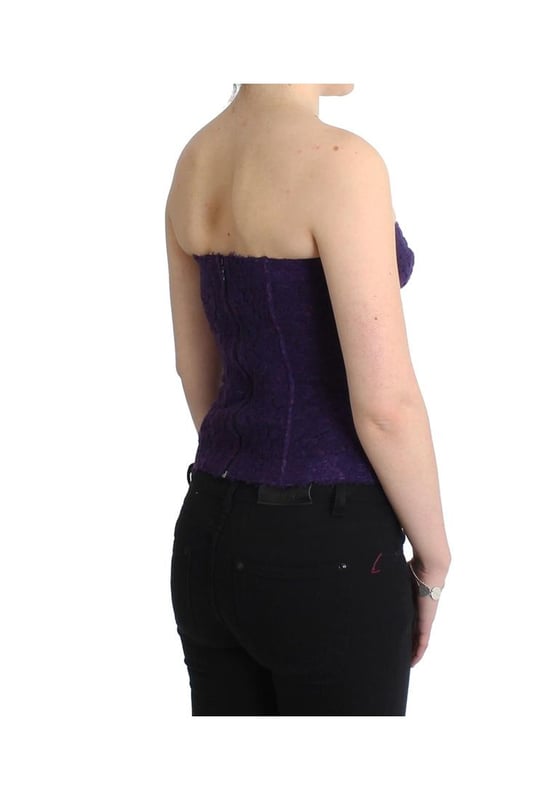 100% Authentic Ermanno Scervino Lingerie
  Purple lace bustier
  Material: 40% Silk 31% Wool 25% Acrylic 4% Elastane
  Zip closure on the backside
  Lined with strays for added comfort
  Subtle logo details