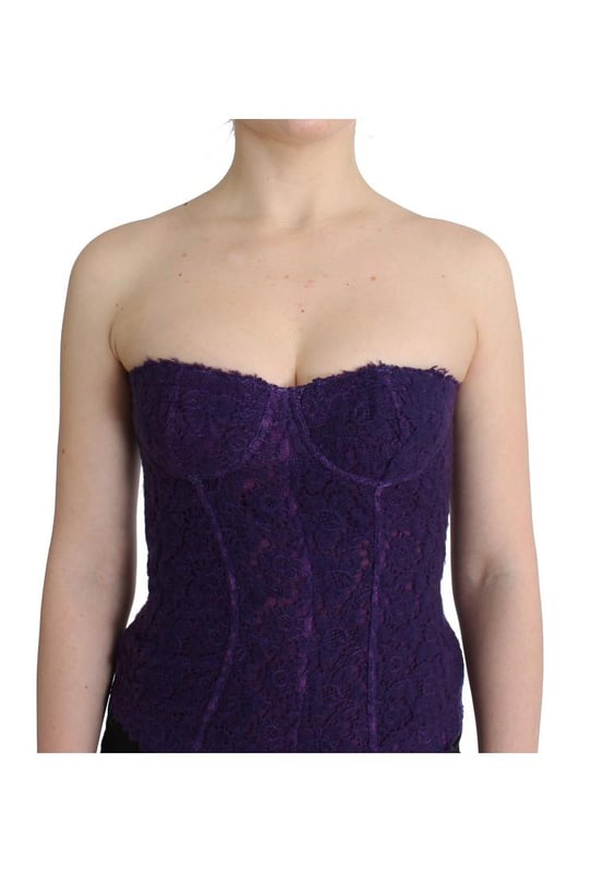 100% Authentic Ermanno Scervino Lingerie
  Purple lace bustier
  Material: 40% Silk 31% Wool 25% Acrylic 4% Elastane
  Zip closure on the backside
  Lined with strays for added comfort
  Subtle logo details