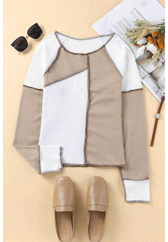 Bloques de color irregulares divididos por costuras decorativas  
Detalles acanalados en horizontal, vertical y diagonal  
Ajuste slim con elasticidad para acentuar las curvas  
Estilo diario lindo y a la moda con jeans ajustados  
Material: 100% poliéster