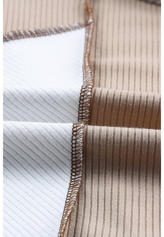 Bloques de color irregulares divididos por costuras decorativas  
Detalles acanalados en horizontal, vertical y diagonal  
Ajuste slim con elasticidad para acentuar las curvas  
Estilo diario lindo y a la moda con jeans ajustados  
Material: 100% poliéster
