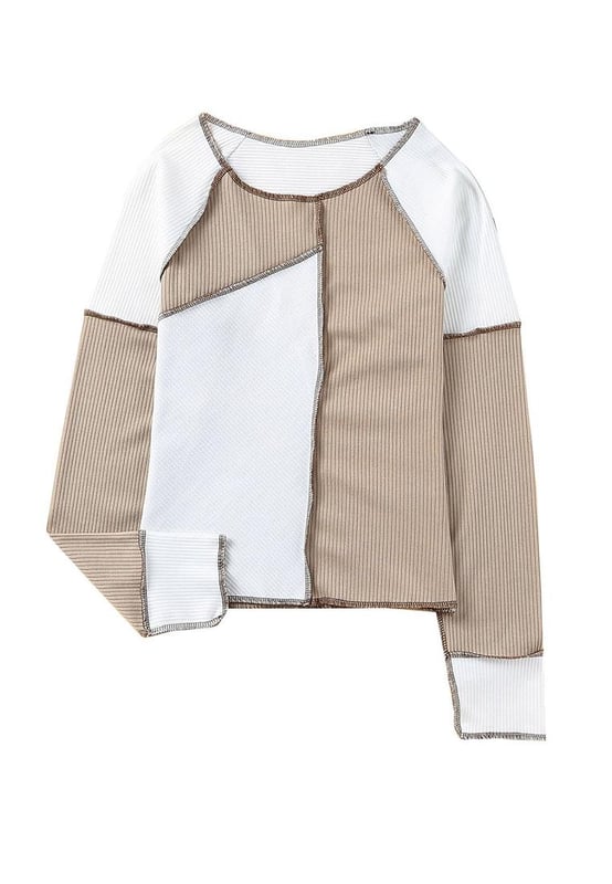 Bloques de color irregulares divididos por costuras decorativas  
Detalles acanalados en horizontal, vertical y diagonal  
Ajuste slim con elasticidad para acentuar las curvas  
Estilo diario lindo y a la moda con jeans ajustados  
Material: 100% poliéster