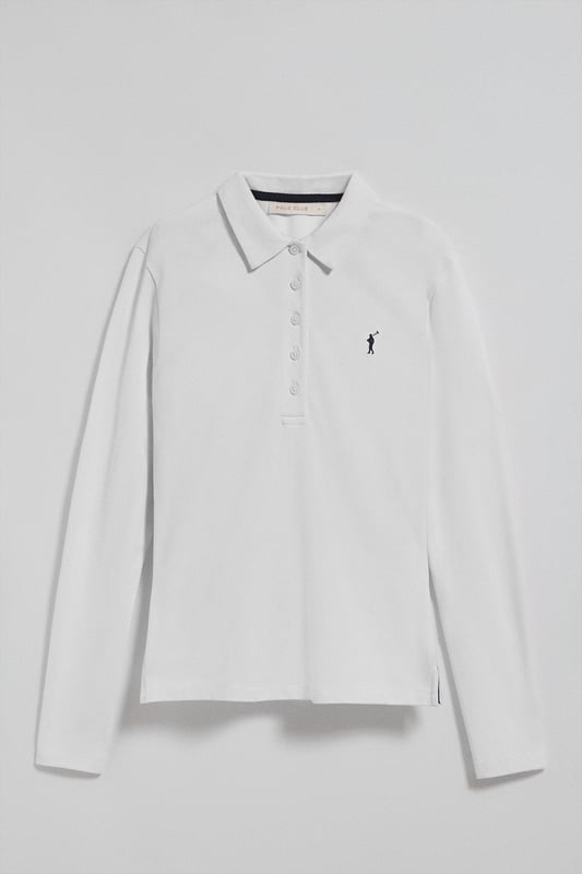 Langärmliges Damen-Poloshirt im Slim Fit aus Baumwollpiqué und Elasthan. Unser Poloshirt Pryanka hat eine frontale Knopfleiste mit fünf Perlmuttknöpfen, die farblich auf das Shirt abgestimmt sind. Kragen und Ärmelbündchen aus Baumwollpiqué für einen femininen, modernen Look. Kleine Öffnungen an den Enden der seitlichen Nähte. Rigby Go Stickerei auf der Brust und personalisierte Nahtbänder.
