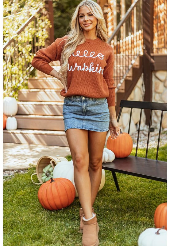 Suéter acogedor con un texto de 'hello pumpkin' en una fuente cursiva  
Tejido de textura suave para una sensación cómoda  
Perfecto para el otoño, añadiendo un toque de estilo estacional  
Pieza versátil para salidas informales o noches acogedoras en casa  
Compra de nuestra colección de suéteres dropship con diseños únicos  
Consulta nuestra tabla de tallas para encontrar tu tamaño perfecto  
Material: 50% Viscosa, 28% Poliéster, 22% Poliamida