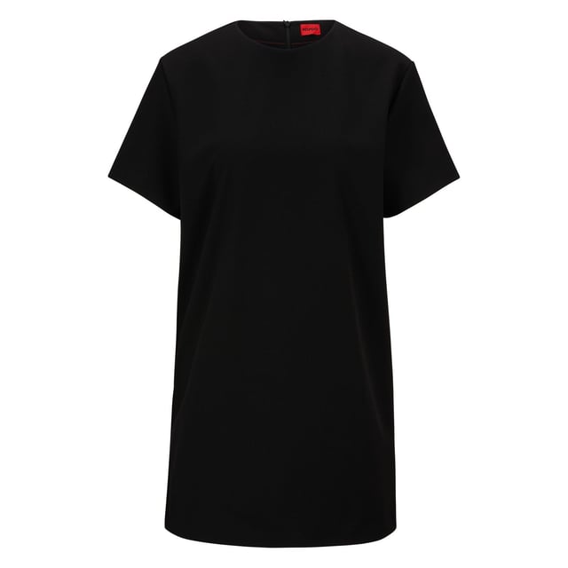 Womens HUGO Kulianna Dress in black.- Crew neck.- Short sleeves.- Back zip fastening.- Relaxed fit.- 71% polyester  23% viscose  6% elastane.  Machine washable.- Ref: 50492623-001