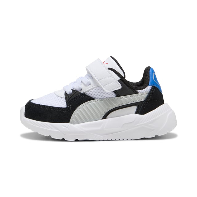 PRODUCT STORY: Featuring a mesh upper with synthetic overlays and suede accents, these PUMA kicks bring a futro aesthetic to your every move. The CMEVA midsole and rubber outsole ensure grip, while the KinderFit sockliner guarantees the perfect fit. Elastic laces and hook-and-loop closure make them easy to wear. DETAILS : Regular width; Textile upper; Elastics & hook-and-loop closure; PUMA branding details.