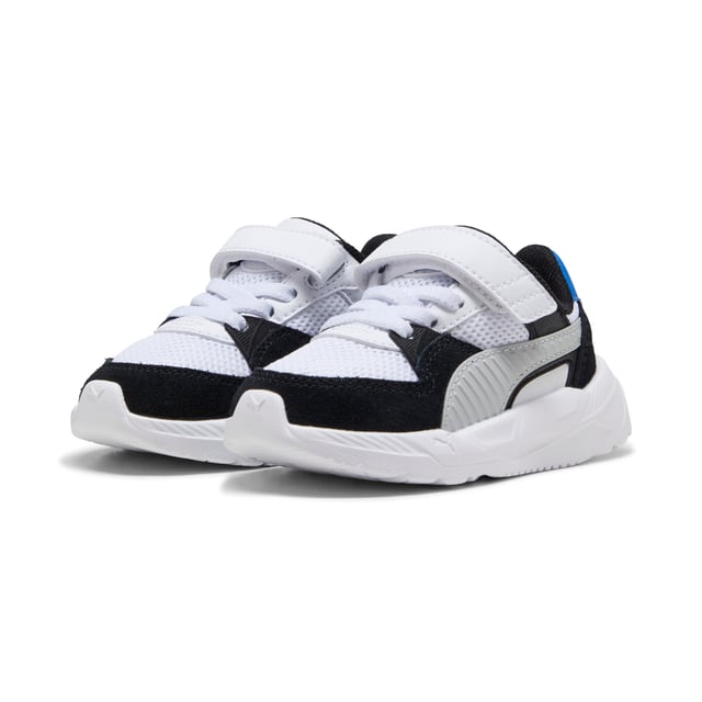 PRODUCT STORY: Featuring a mesh upper with synthetic overlays and suede accents, these PUMA kicks bring a futro aesthetic to your every move. The CMEVA midsole and rubber outsole ensure grip, while the KinderFit sockliner guarantees the perfect fit. Elastic laces and hook-and-loop closure make them easy to wear. DETAILS : Regular width; Textile upper; Elastics & hook-and-loop closure; PUMA branding details.