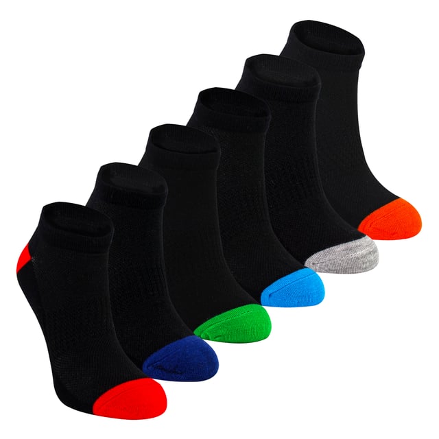 Boys 6-Pack Bamboo Heel and Toe Trainer Socks - Soft and Breathable Comfort: Elevate your child's footwear essentials with this 6-pack of Boys Bamboo Heel and Toe Trainer Socks, designed for comfort and breathability. Made from a soft bamboo blend, these socks provide a snug fit with reinforced heels and toes for durability. The natural bamboo fabric offers excellent moisture-wicking properties, keeping feet dry and comfortable during all-day wear. Extra Product Details:. Soft Bamboo Blend 6-Pack for Extended Use Reinforced Heels and Toes Moisture-Wicking Fabric Machine Washable. These trainer socks are an ideal choice for active kids, providing comfort and durability throughout the day.