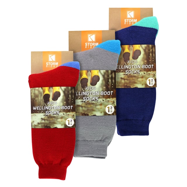 Kids Plain Wellington Socks - Warm, Durable, and Perfect for Outdoor Adventures: Keep your child’s feet warm and comfortable during outdoor activities with these Kids Plain Wellington Socks, specifically designed for wearing with wellington boots. These socks are made from high-quality, thick materials that provide excellent insulation, ensuring your child’s feet stay cozy even in cold or damp conditions. Whether they’re splashing in puddles, exploring muddy paths, or enjoying winter walks, these wellington socks are the ideal companion for any outdoor adventure. Their plain design ensures they can easily be paired with any type of boot or outfit. With their soft and durable fabric, these socks are built to withstand the rigors of outdoor play. The snug fit ensures they stay in place while your child is on the move, offering comfort without the worry of slipping or bunching. The reinforced heel and toe areas add extra durability, making these socks a long-lasting choice for active kids. Whether for everyday wear or outdoor excursions, these socks are an essential winter accessory to keep little feet warm and dry. Extra Product Details:. Thick, Insulating Fabric for Warmth Perfect Fit for Wearing with Wellington Boots Reinforced Heel and Toe for Durability Soft and Comfortable Ideal for Outdoor Activities in Cold Weather Plain Design for Easy Pairing with Boots Durable Construction for Long-Lasting Use