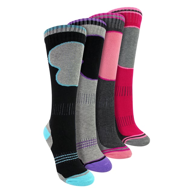 Sock Snob Girls 4 Pack Thermal Ski Socks - Warm, Comfortable, and Ideal for Winter Sports: Keep your little ones warm and comfortable during winter activities with the Girls 4 Pack Thermal Ski Socks. Crafted from a high-quality blend of materials, these socks offer excellent insulation and softness, ensuring that their feet stay cosy even in the chilliest conditions. The thermal design is perfect for skiing, snowboarding, or simply enjoying outdoor play in cold weather. The socks feature a cushioned sole that provides additional comfort, making them suitable for all-day wear. With a snug fit and elasticated arch support, they help to keep the socks in place, preventing slipping and bunching during active use. Available in a variety of fun colours, these thermal ski socks are not only practical but also stylish, adding a pop of colour to winter wardrobes. Parents will appreciate the durability of these socks, designed to withstand the rigours of active outdoor play. Machine washable for easy care, they are a fantastic addition to any child's winter gear. Whether hitting the slopes or enjoying a snow day, these thermal ski socks will keep your child's feet warm and happy. Extra Product Details: High-Quality Thermal Material for Ultimate Warmth Cushioned Sole for Extra Comfort Snug Fit with Elasticated Arch Support Available in Assorted Colours for Style Pack Contains Four Pairs for Versatility