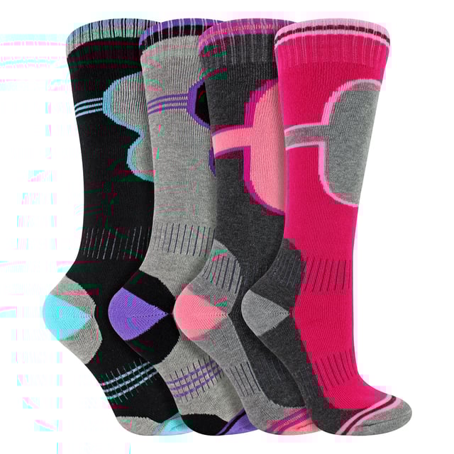 Sock Snob Girls 4 Pack Thermal Ski Socks - Warm, Comfortable, and Ideal for Winter Sports: Keep your little ones warm and comfortable during winter activities with the Girls 4 Pack Thermal Ski Socks. Crafted from a high-quality blend of materials, these socks offer excellent insulation and softness, ensuring that their feet stay cosy even in the chilliest conditions. The thermal design is perfect for skiing, snowboarding, or simply enjoying outdoor play in cold weather. The socks feature a cushioned sole that provides additional comfort, making them suitable for all-day wear. With a snug fit and elasticated arch support, they help to keep the socks in place, preventing slipping and bunching during active use. Available in a variety of fun colours, these thermal ski socks are not only practical but also stylish, adding a pop of colour to winter wardrobes. Parents will appreciate the durability of these socks, designed to withstand the rigours of active outdoor play. Machine washable for easy care, they are a fantastic addition to any child's winter gear. Whether hitting the slopes or enjoying a snow day, these thermal ski socks will keep your child's feet warm and happy. Extra Product Details: High-Quality Thermal Material for Ultimate Warmth Cushioned Sole for Extra Comfort Snug Fit with Elasticated Arch Support Available in Assorted Colours for Style Pack Contains Four Pairs for Versatility