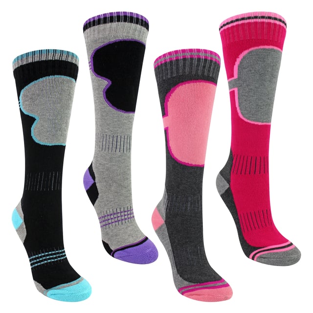 Sock Snob Girls 4 Pack Thermal Ski Socks - Warm, Comfortable, and Ideal for Winter Sports: Keep your little ones warm and comfortable during winter activities with the Girls 4 Pack Thermal Ski Socks. Crafted from a high-quality blend of materials, these socks offer excellent insulation and softness, ensuring that their feet stay cosy even in the chilliest conditions. The thermal design is perfect for skiing, snowboarding, or simply enjoying outdoor play in cold weather. The socks feature a cushioned sole that provides additional comfort, making them suitable for all-day wear. With a snug fit and elasticated arch support, they help to keep the socks in place, preventing slipping and bunching during active use. Available in a variety of fun colours, these thermal ski socks are not only practical but also stylish, adding a pop of colour to winter wardrobes. Parents will appreciate the durability of these socks, designed to withstand the rigours of active outdoor play. Machine washable for easy care, they are a fantastic addition to any child's winter gear. Whether hitting the slopes or enjoying a snow day, these thermal ski socks will keep your child's feet warm and happy. Extra Product Details: High-Quality Thermal Material for Ultimate Warmth Cushioned Sole for Extra Comfort Snug Fit with Elasticated Arch Support Available in Assorted Colours for Style Pack Contains Four Pairs for Versatility