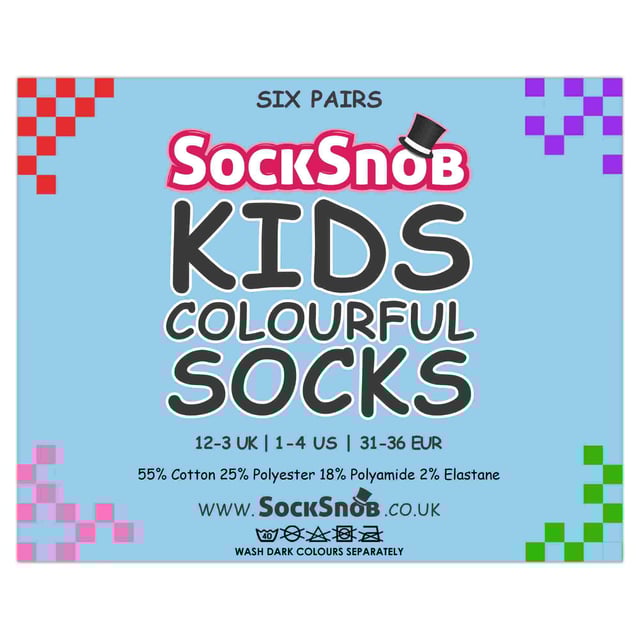 Calcetines de algodón de colores lisos para niños de Sock Snob: Unos calcetines fiables para el día a día son esenciales para todos los niños, tanto si los usan para ir al colegio como para vestir de sport. Estos calcetines de algodón son suaves y cómodos, además de aportar una buena selección de colores vivos al cajón de los calcetines de tu hijo. Además, estos calcetines tienen una excelente relación calidad-precio. Estos calcetines tienen un 55% de algodón para aumentar la suavidad y el confort. El algodón es una fibra muy transpirable, por lo que estos calcetines son perfectos para todo el año. Refrescarán tus pies en verano y mantendrán el calor durante el invierno. En este pack de 6 pares encontrarás calcetines duraderos y fiables para cualquier actividad, incluyendo el colegio y otras actividades. Hay 8 colores para elegir, hay colores más conservadores como el negro, azul marino y gris para uniformes escolares y colores brillantes y aventureros como el rojo, rosa, verde y morado. También hay 2 tallas para que encuentres la que mejor te queda. Estas tallas son 12-3 UK 1-4 US 31-36 EUR y 9-12 UK 10-1 US 27-31 EUR. Están hechos de 55% algodón, 25% poliéster, 18% poliamida y 2% elastano, y se pueden lavar a máquina. Detalles adicionales del producto: Calcetines para niños 8 colores 2 tallas Suaves y cómodos 55% Algodón 25% Poliéster 18% Poliamida y 2% Elastano Value Pack Ideales para el colegio y para uso informal Lavables a máquina