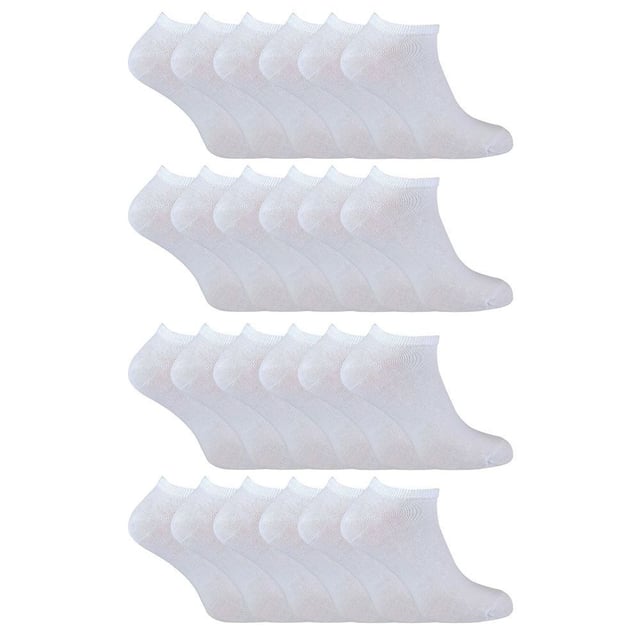 Pack de 24 pares de calcetines de algodón para niños de Snob Sock: ¿Buscas calcetines deportivos duraderos y cómodos para tus hijos? Nuestra sencilla gama de calcetines deportivos para niños ofrece una relación calidad-precio insuperable con 24 pares incluidos en cada paquete. Fabricados con un 75% de algodón, estos calcetines mantienen los pies de los más pequeños suaves y cómodos, tanto si los llevan de forma informal como durante actividades deportivas. El alto contenido de algodón también garantiza la transpirabilidad, permitiendo que el aire caliente escape y manteniendo los pies frescos y secos, por lo que son perfectos para el clima más cálido. . Diseñados para aumentar la comodidad, estos calcetines tobilleros presentan una costura lisa en la puntera para reducir la irritabilidad, por lo que son ideales para correr y hacer deporte. Disponibles en negro, gris y blanco, y en dos tallas: 9-12 UK y 12-3 UK, estos calcetines se pueden lavar a máquina para facilitar su cuidado. . Detalles adicionales del producto: - Calcetines entrenadores de algodón para niños - Paquete de 24 pares - Algodón suave - Absorben la humedad - Transpirables - Disponibles en negro, gris y blanco - 2 tallas en 9-12 UK y 12-3 UK - Lavables a máquina