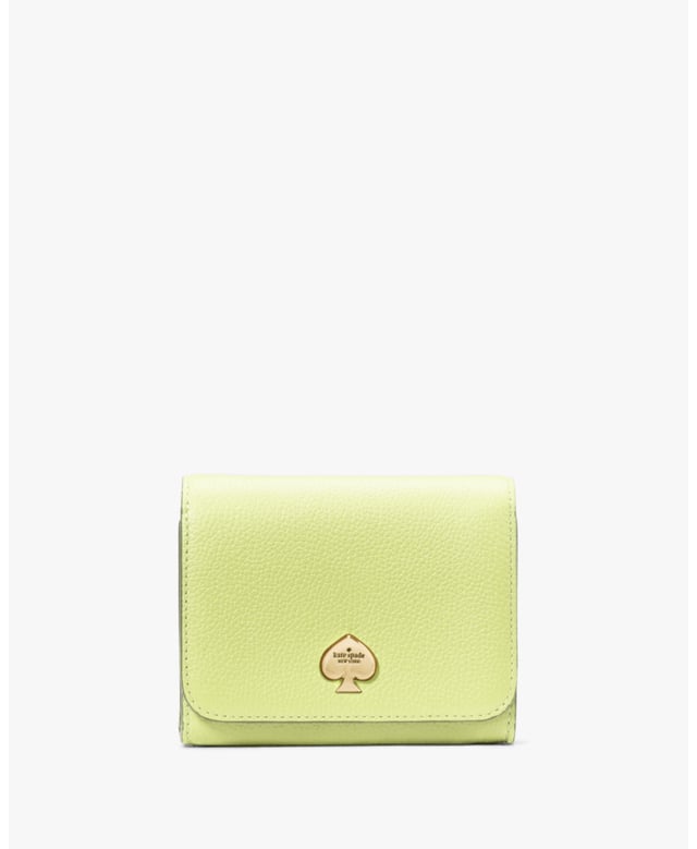 Don't Let The Size Deceive You: Our Small Wallets Have Room For All Your Credit Cards And Cash. Plus, You Can Fit It In Your Tiny Bag., Kayla Pebbled Leather Small L-Zip Wallet, Metal Spade Logo,  Width: 11.30 Cm,  Height: 9.10 Cm
