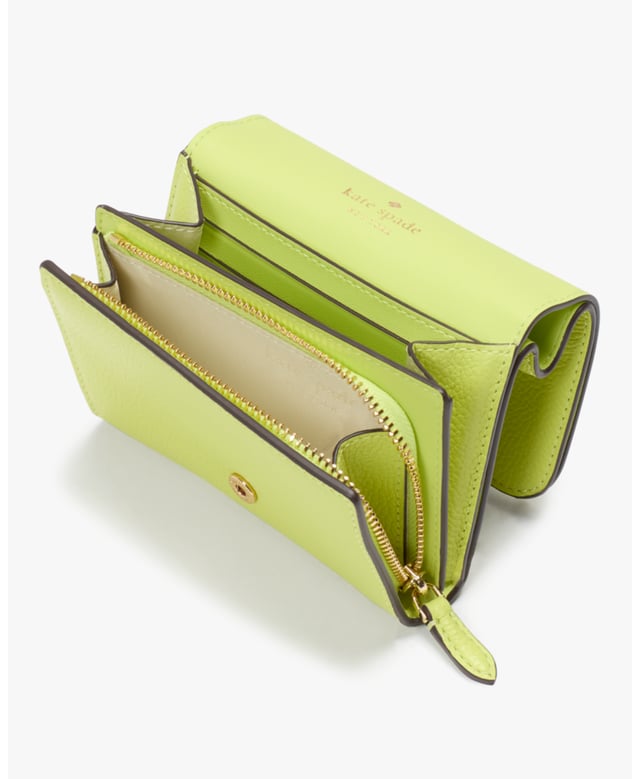 Don't Let The Size Deceive You: Our Small Wallets Have Room For All Your Credit Cards And Cash. Plus, You Can Fit It In Your Tiny Bag., Kayla Pebbled Leather Small L-Zip Wallet, Metal Spade Logo,  Width: 11.30 Cm,  Height: 9.10 Cm