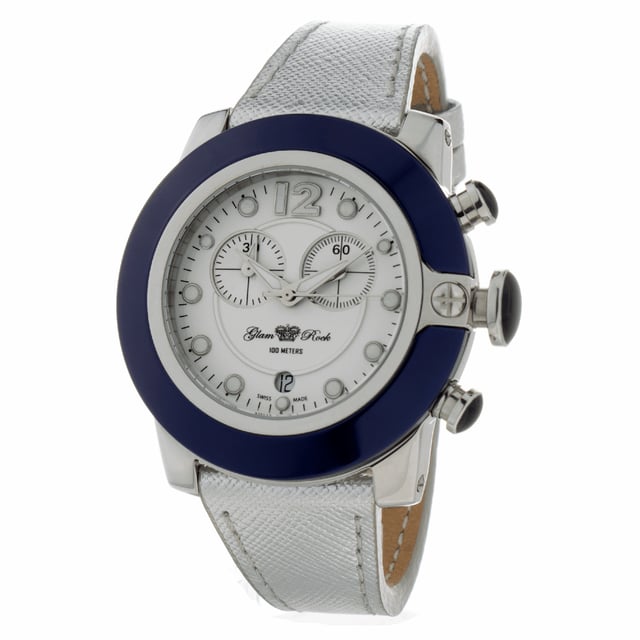 Glam Rock GR32116 - Unisex Uhr Quarz aus Edelstahl• Material: Edelstahl• Glas: Saphir• Armband: Leder• Farbe: Blau• Wasserbeständigkeit: 100 m (10 ATM)• Gehäusegröße: 44 mm