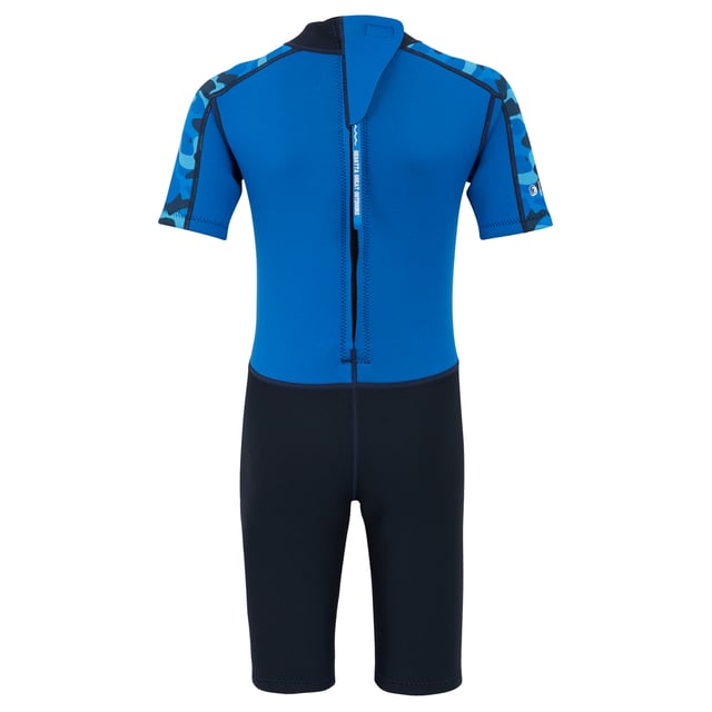 85% Neoprene, 15% Polyester. Design: Camouflage, Contrast, Logo, Text. Neckline: Adjustable, High-Neck. Fastening: Back Zip. Flat Seams. Fabric Technology: Flexible, Lightweight, Quick Dry. Wetsuit Thickness: 2mm. Sun Rating: UPF 50+.