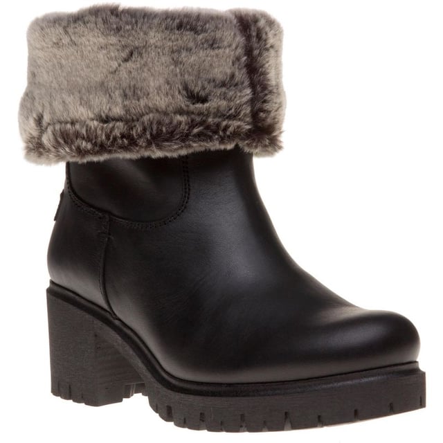 Botas de tacón Piola para mujer Panama Jack en color negro con parte superior de piel napa engrasada impermeable y forro interior cálido de pelo.