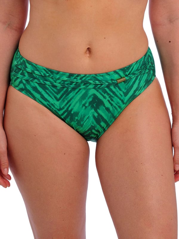 Fantasie Punta Mita Bikini Brief. Mid rise brief with crossover belt detail and full lining. Product is reccomended to be washed on a gentle wash cycle.
