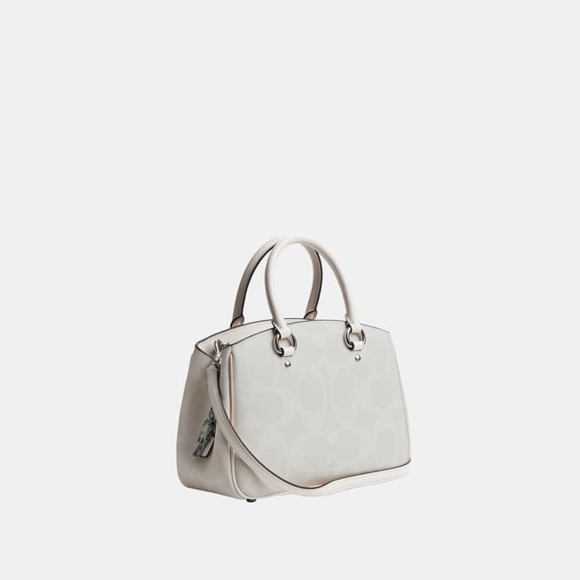 Savannah Small Carryall in Maxi Signature Canvas, Four protective feet at base, Inside multifunction pocket
 Center zip compartment,  Length: 28.50 cm,  Width: 10.00 cm,  Height: 18.00 cm