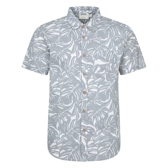 100% Cotton. Design: Printed, Tropical. Fastening: Button-Down. Neckline: Collared. Sleeve-Type: Short-Sleeved. Fabric Technology: Lightweight. Easy-Care. Fit: Loose. S: 37 in. M: 40 in. L: 43 in. XL: 46 in. XXL: 49 in. 3XL: 53 in.