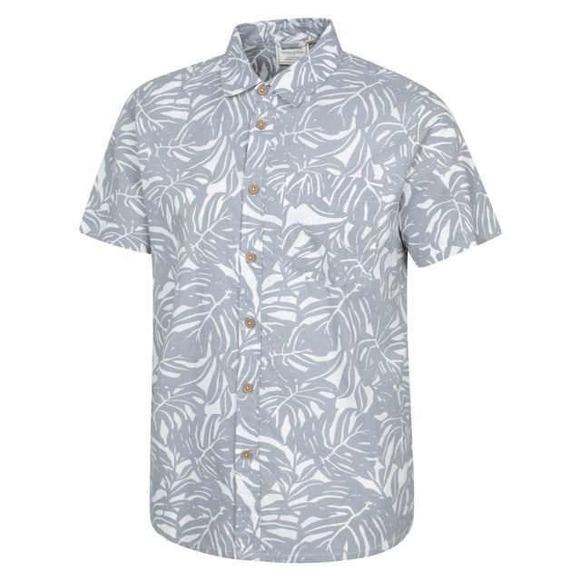 100% Cotton. Design: Printed, Tropical. Fastening: Button-Down. Neckline: Collared. Sleeve-Type: Short-Sleeved. Fabric Technology: Lightweight. Easy-Care. Fit: Loose. S: 37 in. M: 40 in. L: 43 in. XL: 46 in. XXL: 49 in. 3XL: 53 in.