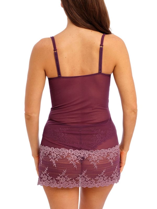 Wacoal Embrace Lace Chemise. Lace bodice, adjustable split spaghetti straps. The product is hand-wash only.