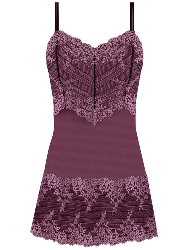 Wacoal Embrace Lace Chemise. Lace bodice, adjustable split spaghetti straps. The product is hand-wash only.