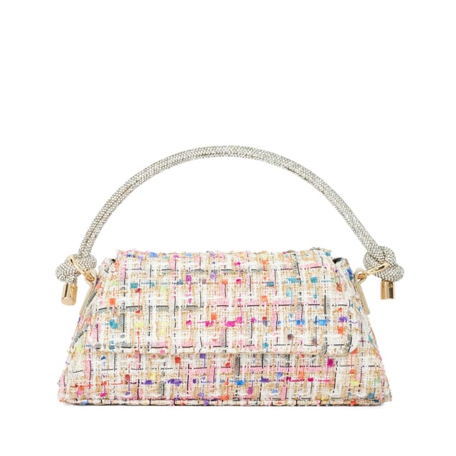 This sophisticated evening bag has been designed with an ornate top handle that features our signature knot detailing that has been enhanced with diamante detailing. Complete a central compartment, monogrammed lining and magnetic closure, this striking style will elevate occasion looks.