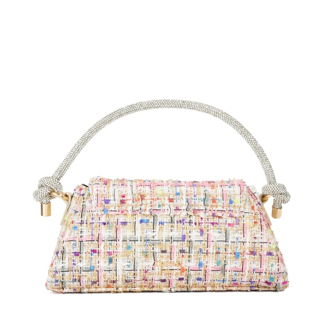 This sophisticated evening bag has been designed with an ornate top handle that features our signature knot detailing that has been enhanced with diamante detailing. Complete a central compartment, monogrammed lining and magnetic closure, this striking style will elevate occasion looks.