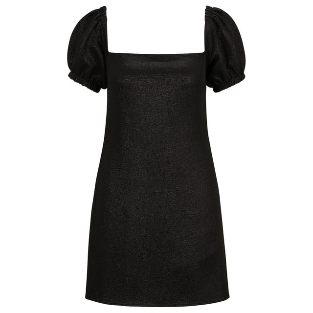 Women's Hugo Boss Kuleve Square-Neck Dress. A slim-fitting dress by HUGO Womenswear, designed in glitter-effect stretch fabric with puff sleeves and a square neckline.- Slim fit.- Zip closure.- Short sleeves.- Elasticized cuffs.- No vent.- Fully lined. Material: 44% Polyester, 42% Viscose, 12% Metal Fibre, 2% Elastane. Ref: 50501536001.