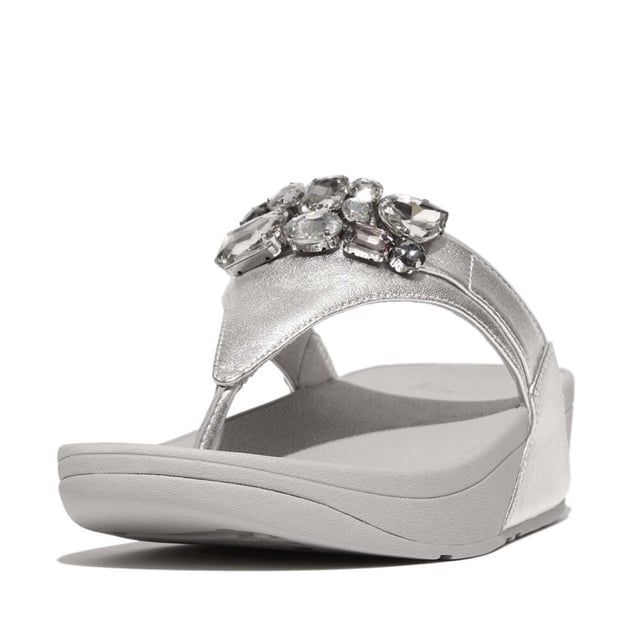 FitFlop Lulu Bejewelled Trim Toe Post サンダル シルバー Women's Fit Flop Lulu Bejewelled Trim Toe-Post Sandals in Silver