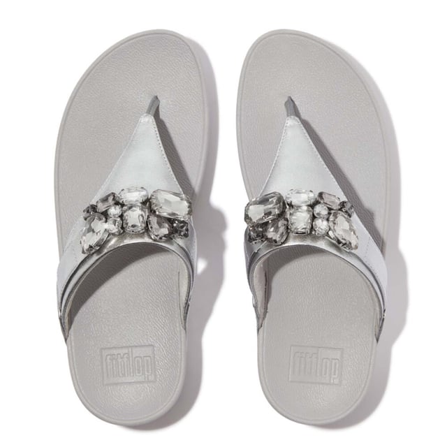 FitFlop Lulu Bejewelled Trim Toe Post サンダル シルバー Women's Fit Flop Lulu Bejewelled Trim Toe-Post Sandals in Silver