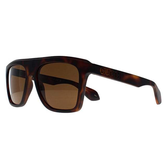 Gucci Rectangle Mens Dark Havana Brown GG1570S  Sunglasses are designed with a refined and bold look, featuring aviator-style frames with sleek metal accents. The combination of a classic silhouette and contemporary details makes these sunglasses versatile for both casual and formal occasions.