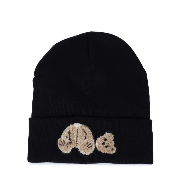 Womens Palm Angels Bear Beanie in black - brown.- Soft wool blend knit.- Turn-up cuff with Bear graphic patch to front.- One size.- 50% Wool  50% Acrylic.  Detail: 40% Wool  40% Acrylic  20% Polyester.  Dry clean only.- Ref: PWLC0090011060