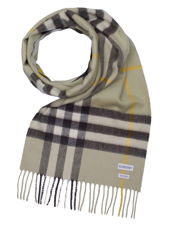 100% kasjmier; Omkeerbare Burberry kasjmier sjaal;  Model: 8077886;  Hoogwaardige afwerking;  100% kasjmier;  franje rand;  Afmetingen (cm): 168 x 30;  Burberry-logodetails