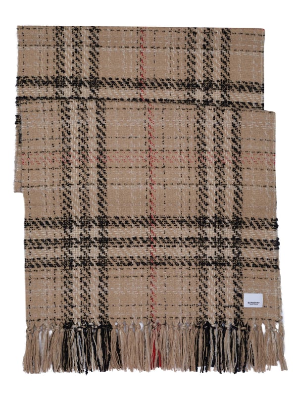 91% kasjmier, 6% zijde, 3% alpaca; Burberry kasjmier sjaal;  Model: 8059309;  Hoogwaardige afwerking;  Zachte mix van kasjmier, zijde en alpacawol;  franje rand;  Afmetingen (cm): 210 x 50;  Burberry-logodetails