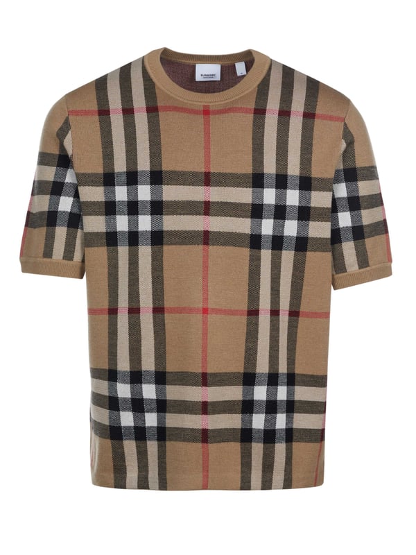 56% zijde, 44% wol; Burberry Wells trui;  Model: 8043571 1002;  Hoogwaardige afwerking;  Zachte mix van zijde en wol;  ronde hals;  Korte mouw