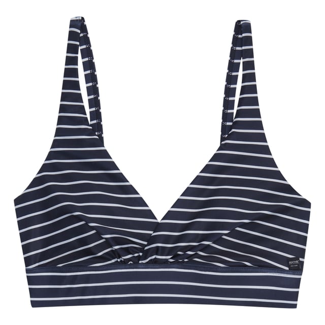 Material: Elastane, Polyester. Fabric: Stretch. Design: Stripe, Textured. Fastening: Clasp. Neckline: V Neck. Adjustable Strap. Fabric Technology: Durable, Quick Dry. Sustainability: Made from Recycled Materials.