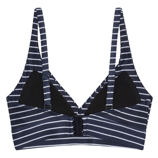 Material: Elastane, Polyester. Fabric: Stretch. Design: Stripe, Textured. Fastening: Clasp. Neckline: V Neck. Adjustable Strap. Fabric Technology: Durable, Quick Dry. Sustainability: Made from Recycled Materials.