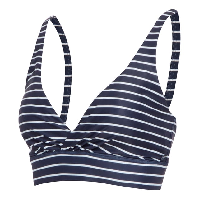 Material: Elastane, Polyester. Fabric: Stretch. Design: Stripe, Textured. Fastening: Clasp. Neckline: V Neck. Adjustable Strap. Fabric Technology: Durable, Quick Dry. Sustainability: Made from Recycled Materials.