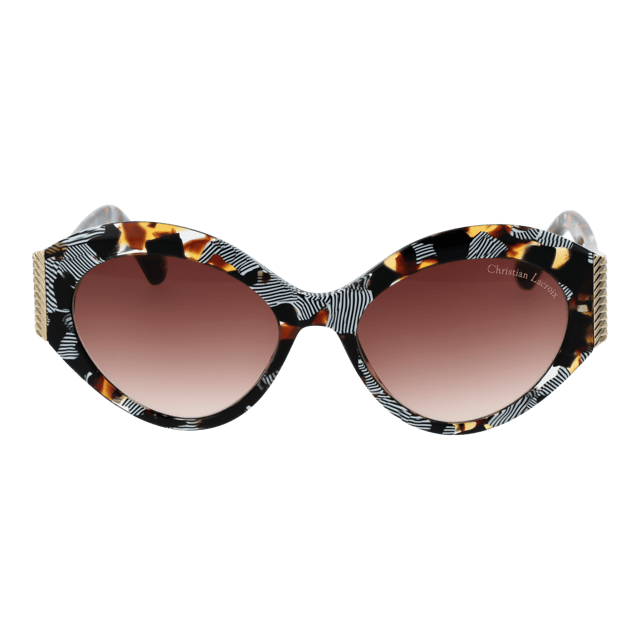 Gender: Women
Main color: Multicolor
Frame color: Multicolor
Frame material: Acetate
Lenses color: Brown
Lenses material: Plastic
Filter category: 3
Lenses effect: Gradient
Protection: 100% UVA & UVB
Size: 54-18-140
Lenses width: 54
Lenses height: 45
Bridge width: 18
Frame width: 140
Temples length: 140
Style: Cat Eye
Rim style: Full-Rim
Spring hinge: No
Extra: No extra
Shipment includes: Branded case
Country: China