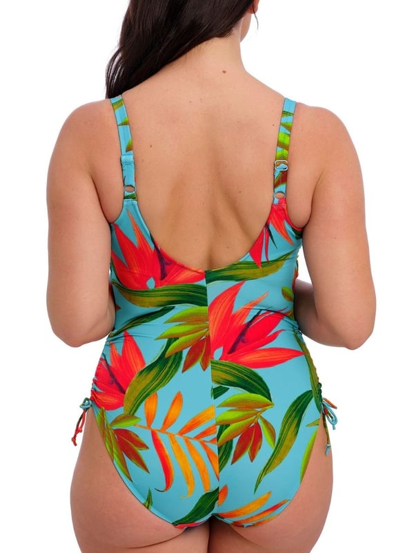 Fantasie Pichola Twist Front Swimsuit. With concealed underwire, upper back lining and adjustable tie sides. Scoop back and fixed fully adjustable straps. Product is hand wash only.