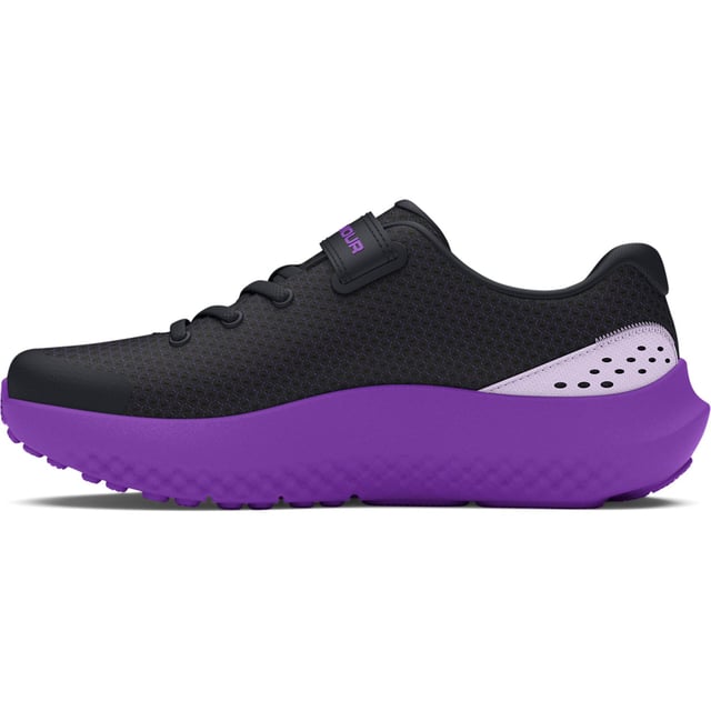 Girl's Under Armour Juniors Pre-School Surge 4 AC Running Shoes in Black Girl's Under Armour Juniors Pre-School Surge 4 AC Running Shoes. These shoes are going to feel cushioned and comfortable, but also light and breathable. Why? Because when you never slow down, that's what you need.- Lightweight, breathable mesh upper.- TPU heel overlay for added durability and support.- Adjustable hook and loop strap closure for easy on and off.- Full-length EVA sockliner for added comfort and a custom fit.- Cushioned EVA midsole for all-day comfort.- Lightweight, durable outsole. Ref: 3027109002.